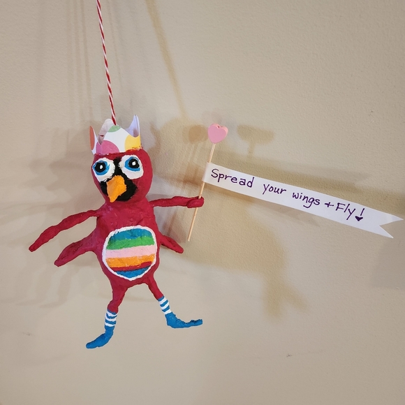 New handmade spun cotton bird ornament. - Picture 2 of 2